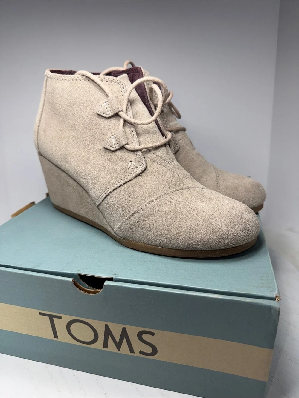 Toms Beige Suede Lace-Up Wedge Ankle Boots